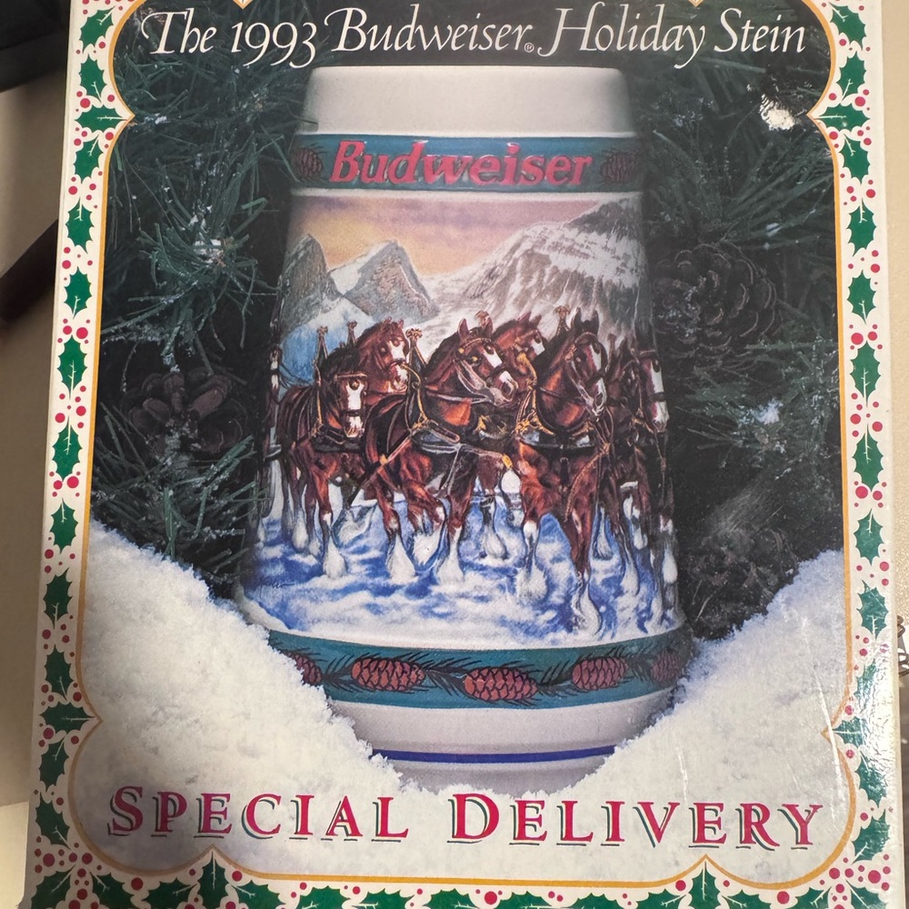Budweiser Red and White Holiday Decor Stein Mug